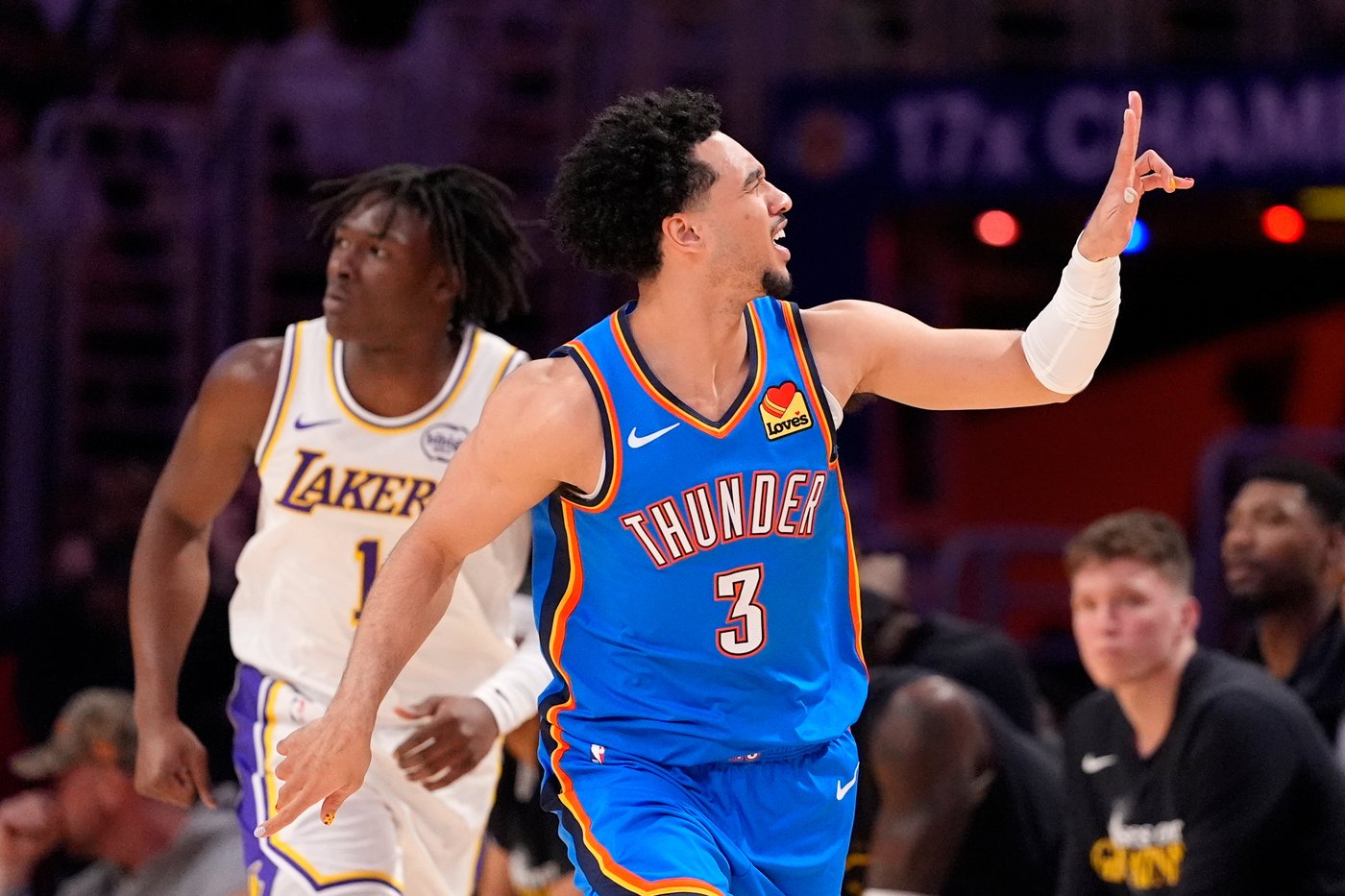 Thunder charge past Lakers 131-108 in Game 3 for another blowout in the champs' 7-0 playoff run | iNFOnews.ca