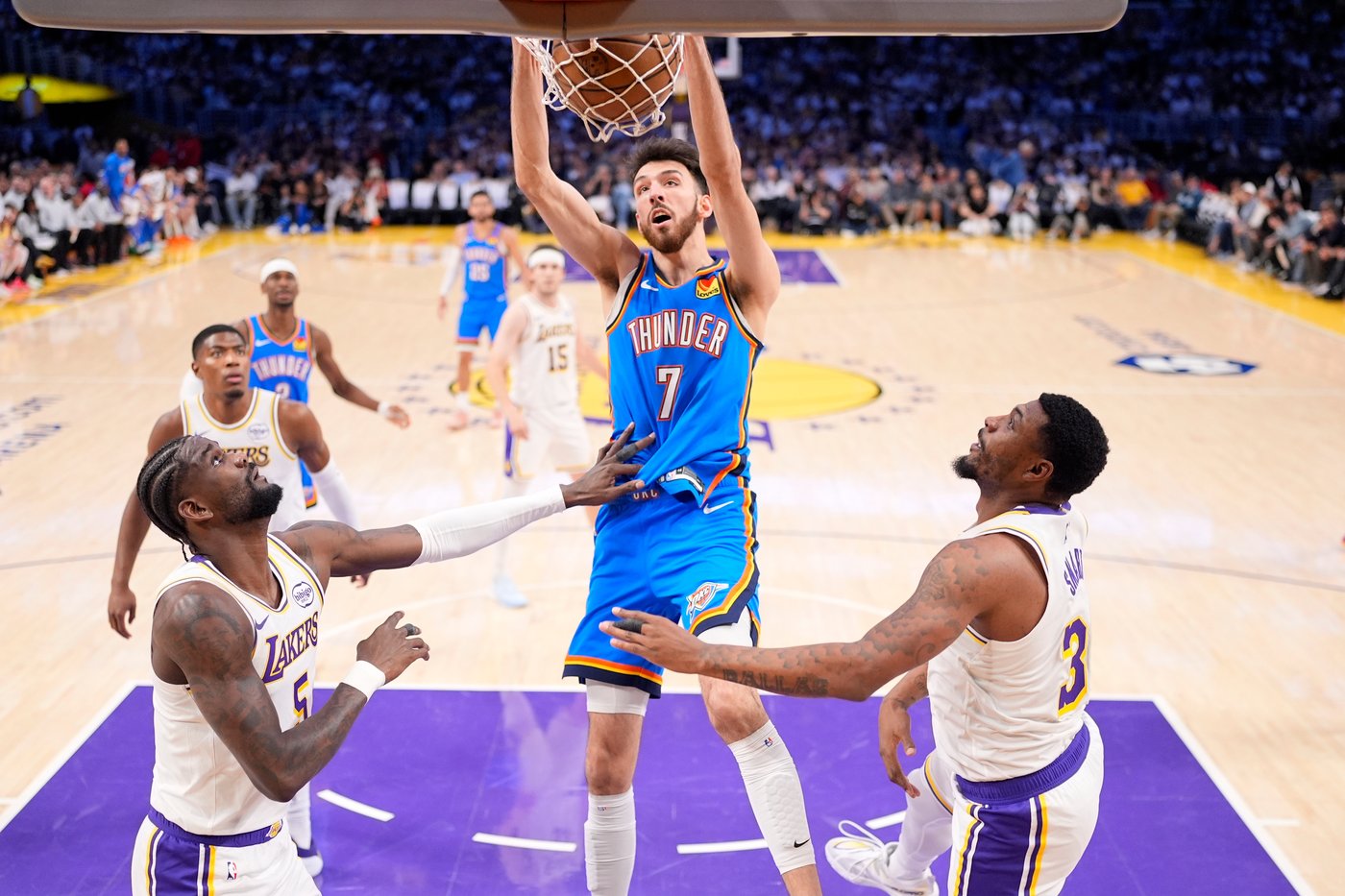 Thunder charge past Lakers 131-108 in Game 3 for another blowout in the champs' 7-0 playoff run | iNFOnews.ca