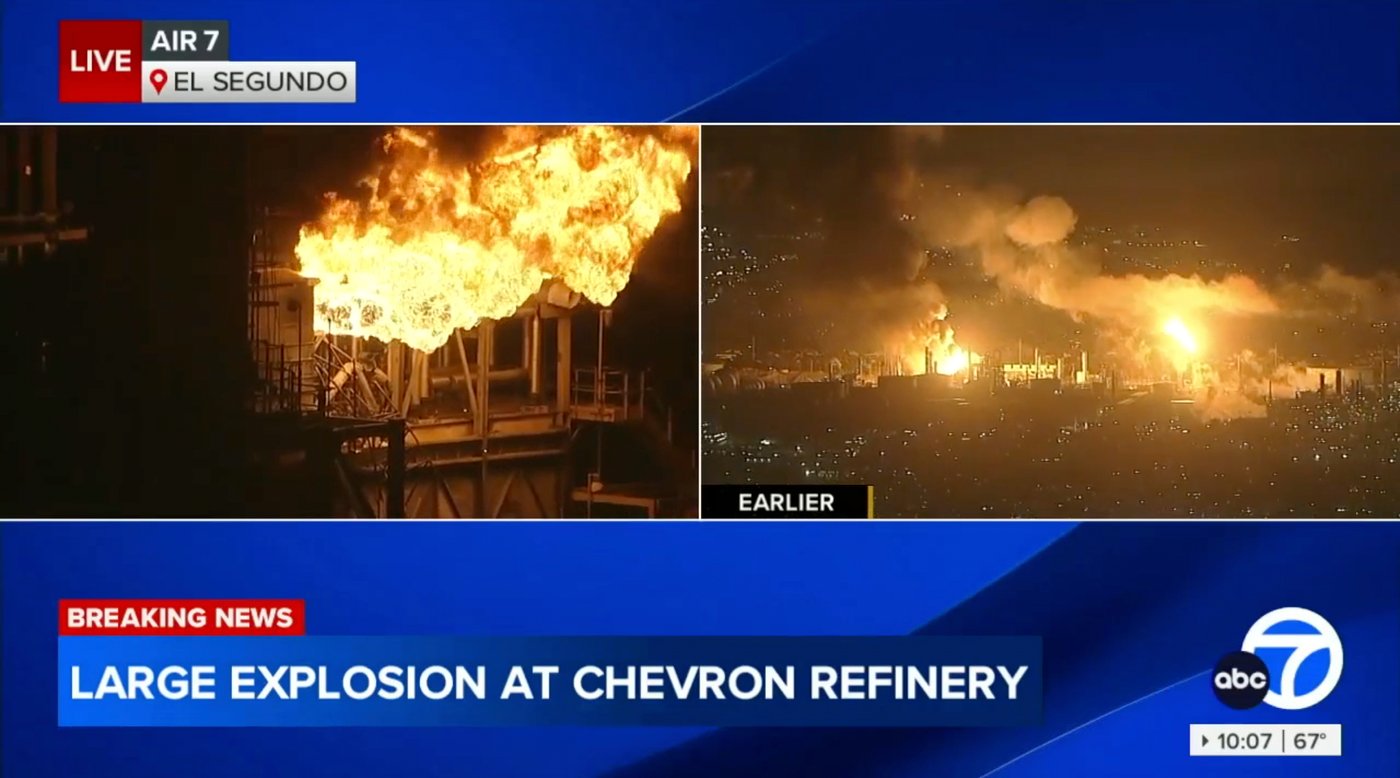 Massive fire erupts at Chevron refinery near Los Angeles | iNFOnews.ca