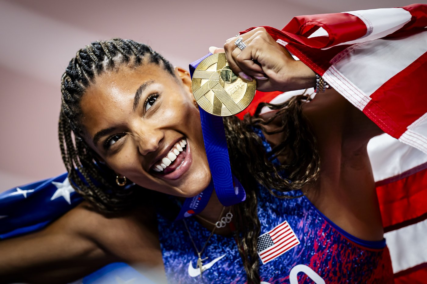 Long jumper Tara Davis-Woodhall explains tears during national anthem: 'I do believe in my country' | iNFOnews.ca